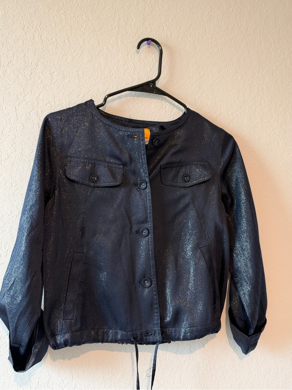 Ruby Rd. Black Shimmery Button-Front Jean Jacket